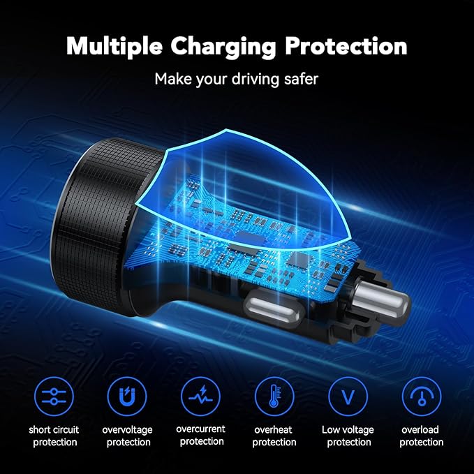 USB C Car Charger, 4 Port 78W Dual USB Car Charger Adapter Fast Charging Multi Port Cigarette Lighter Adapter with Voltmeter Type C Phone Car Accessories for iPhone 16/15/14/13, Samsung Galaxy, iPad