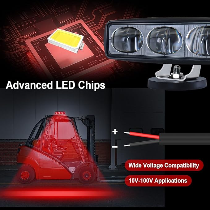 2Pcs Forklift Safety Light Red, 30W Straight Line Forklift and AGV Safety Indicator Warehouse Hazardous Area Warning Light for Warehouse and Industrial Use (DC 10-100V)