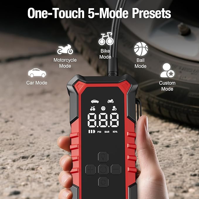GOOLOO A6 Gear Tire Inflator Portable Air Compressor, 160 PSI Cordless Tire Inflator with Digital Pressure Gauge ＆LED Light, Air Pump for Car Tires, Bike, Motorcycle, Balls