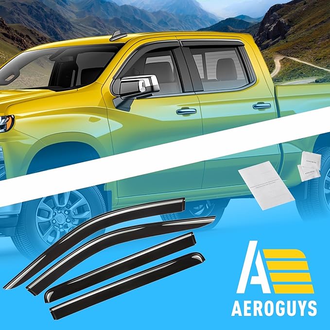 Extra Durable Window Deflectors Tape-On Window Visors Rain Guards Fit for Chevrolet (Chevy) Silverado 1500 2019-2025 Crew Cab, Sun Visors, Wind Vent for Shades, Exterior Car Accessories - 4pcs. AG0798