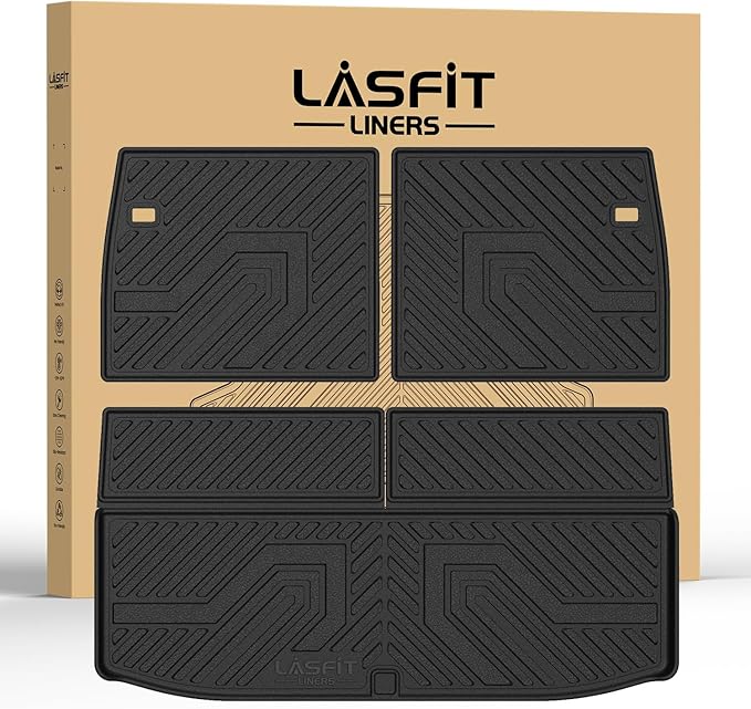 LASFIT Backrest & Cargo Mat for Mitsubishi Outlander 2022-2025 (Not Fit PHEV or Sport Models), Custom Fit All-Weather TPE Rubber Trunk Mat for Mitsubishi Accessories, Waterproof, Easy to Clean, Black