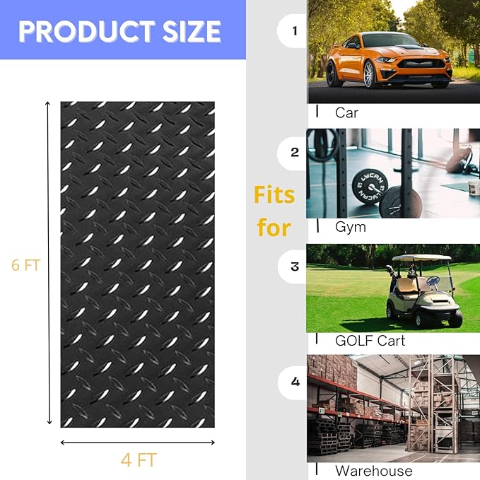 4X6 FT Garage Floor Mat， 2.5 Inch Thickened Diamond Plate Flooring Roll for Under Car， Non-Slip Commercial Grade Heavy Duty Parking Mat for Garage, Warehouse, Workshop, Basement, Gym（Black）