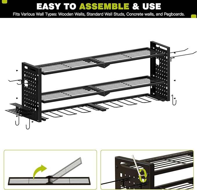 Power Tool Organizer Wall Mount,Cordless Drill Hanger Storage Rack 8 Drill Holder,3 Layers Heavy Duty Power Tool Storage Rack (Black)