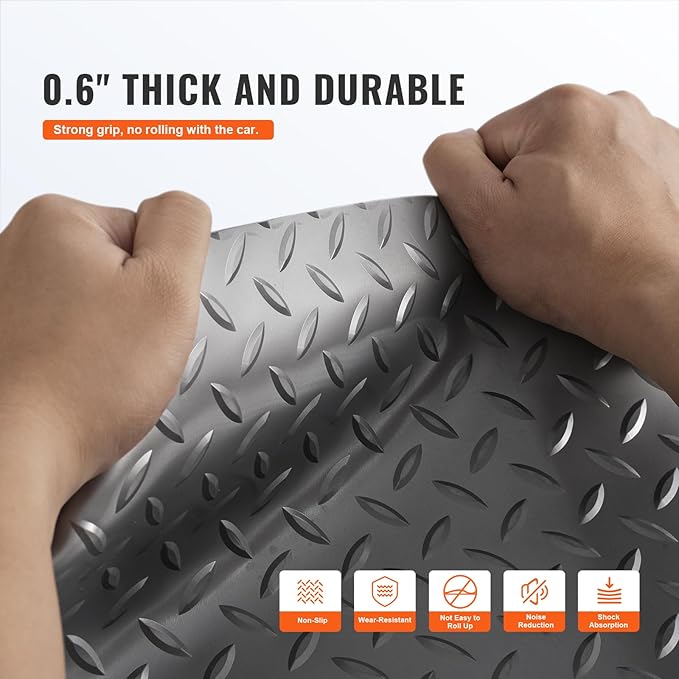 VEVOR Garage Floor Mat, 19 x 4.9 FT PVC Garage Flooring Roll, Non-Slip Diamond Texture, 93.65 sq.ft Covering Space, Garage Mats for Under Cars, for Gyms Boats Car Trailer, Gray