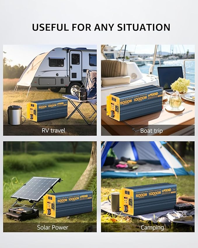 5000 Watt Power Inverter Pure Sine Wave 12V DC to 110V 120V 10000W Peak Heavy Duty Inverter with Remote Control and LED Display, 4 USB/Type-C Ports & 2 AC Outlets Car Charger for Vehicles RV