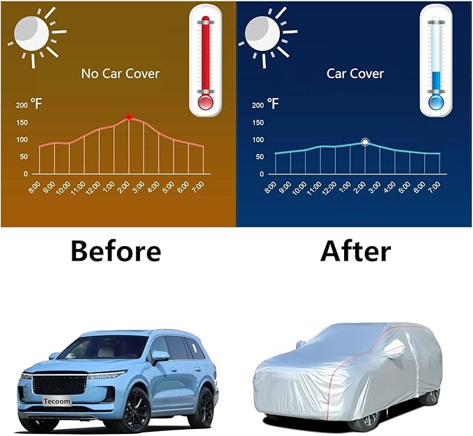 Tecoom Hard Shell Breathable Material Door Shape Zipper Design Waterproof UV-Proof Windproof Car Cover for All Weather Indoor Outdoor Fit 191-205 Inches SUV