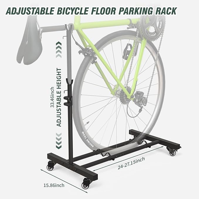 Vertical Bike Stand, Upright Bike Parking Rack Floor, Adjustable Bicycle Storage for Wheels Sizes up to 29", Freestanding Bicycle Organizer with Swivel Casters, Indoor Bike Holder for Garage Apartment
