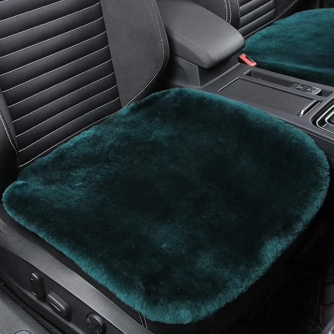 Fluffy Genuine Australia Sheepskin Car Seat Cover for Auto Interior Accessories with Soft Fuzzy Wool Eco-Friendly Natural Fur Non-Slip (Alpine Green, Front)