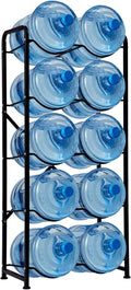 5 Gallon Water Jug Holder, 5-Tier Reinforced Carbon Steel Bottle Storage Rack for 10 Bottles - Cooler Organizer for Office, Family, Garages, Restaurant, Gym. Black
