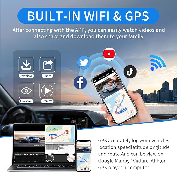 4 Channel Dash Cam Front and Rear, 360°Dash Camera for Car FHD 2K+3x1080P Touch Screen, 8 IR Night Vision, 5G WiFi, APP Control, G-Sensor, Loop Recording, Built-in GPS with 64GB Car, 24H Parking Mode
