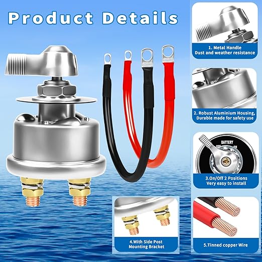 200A Battery Disconnect Switch 12V 48V Battery Shut Off Switch Master Power Isolator Marine On Off Kill Switch for Car, Boat, Vehicle, Truck, ATV, RV