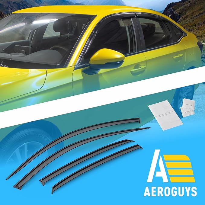 Extra Durable Window Deflectors Tape-On Window Visors Rain Guards Fit for Honda Civic 2022-2025 Sedan, Sun Visors, Wind Vent for Shades, Exterior Car Accessories - 4pcs. AG0959