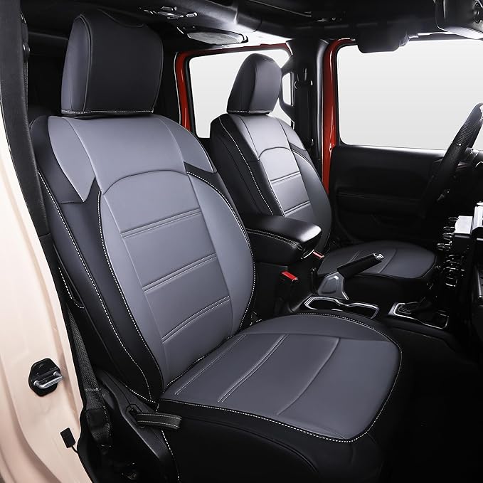 Car Seat Covers Full Set Custom Fit for Jeep Wrangler JL 2 Door 2018 2019 2020 2021 2022 2023 2024 Sport, Sport S,Willys, Rubicon, Rubicon X, Durable Faux Leather, Waterproof (Black+Gray)