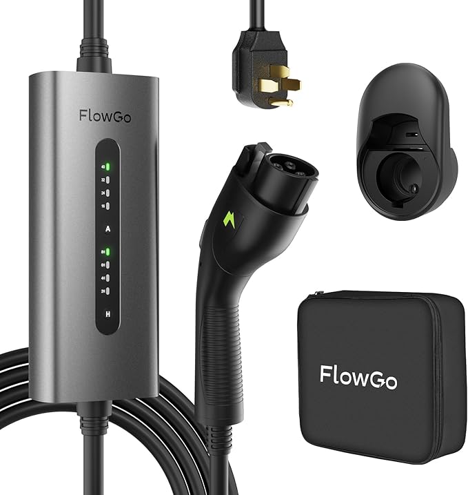 Level 2 EV Charger 40A J1772 Connector 9.6KW Electric Car Charger 240V with 14-50 Plug 25 FT Cable 15-40 Amps Adjustable Current Mobile Vehicle Charging Station for All EVs