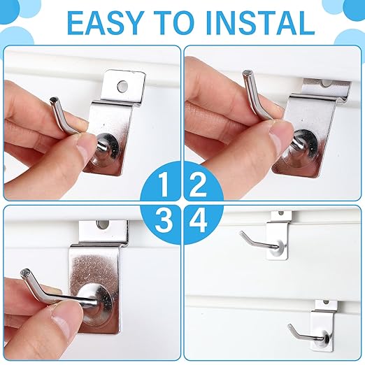 Moxweyeni 100 Pcs Heavy Duty Slatwall Panel Hooks Hanging Metal Slat Wall Hanging Hooks Silver Slat Wall Hanger Commercial Grade Slatwall Pegs Accessories for Shop Retail Display(2inch)