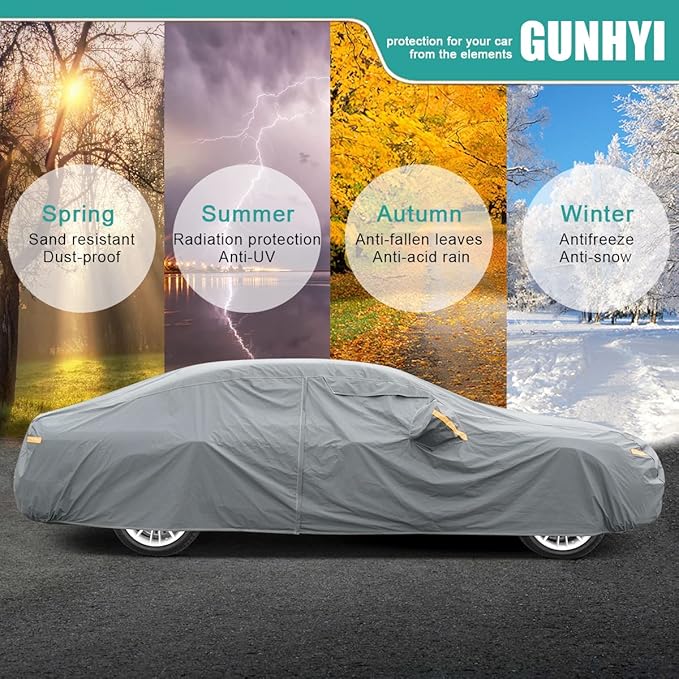 Premium Car Cover Custom Fit Jeep Liberty (2000-2025), 16 Layers Heavy Duty Car Cover Waterproof All Weather with Zipper Door for Sun Rain Snow Dust Uv Protection