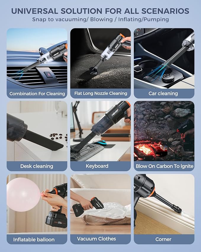 Car Vacuum Portable Cordless, 35000PA High Power Suction & Blower, Wireless Handheld Vacuum Cleaner for Car, Home, Office, Pet(Shiny Black)