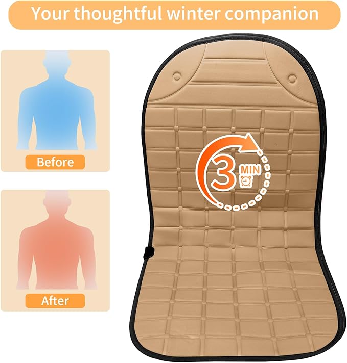 Seat Cover for Cold Weather, Winter Seat Cushion with Adjustanle Buckle for Full Back and Seat (1, Khaki)