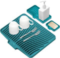 Silicone Dish Drying Mat for Kitchen Counter, Dish Drying Pad, Non-Slip Drain Pad with Built-in Drain, Heat Resistant Stone Drying Mat, 3 pcs (Green)