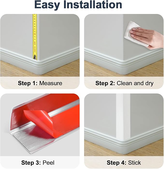 4PCS 45" Aluminum Metal Corner Protectors, Self Adhesive Corner Guards, Metal Wall Edge Protector Strip, Furniture Corner Protectors, Wall Cabinet Baseboard Decoration 45" x 1" (Silver)