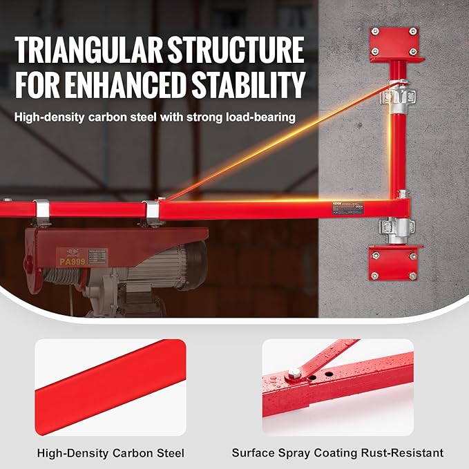 VEVOR Wall Mount Jib Crane, 1320 lbs Max Load Capacity Electric Scaffolding Lift, Electric Hoist Holder Swing Arm with Pole, Steel Hoist Frame, 180° Swivel Scaffold Lifting Arm for Electric Hoist