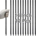 VVOKGO Rebar Stakes 16 Inches Ground Concrete Form Stakes (12pcs), Straight Metal Spikes Heavy Duty with Chisel Point End, 5/16" Diameter Steel Anchors for Fence, Concrete Timber, Garden Plants, Black
