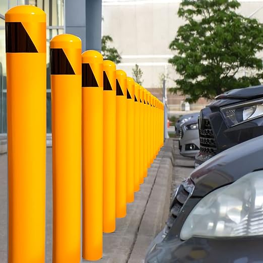 46" High Pour in Place Steel Bollard Post with Removable Cap, 4-1/2" OD Safety Bollard Yellow Powder Coat, Metal Bollard Parking, Door Front Barrier