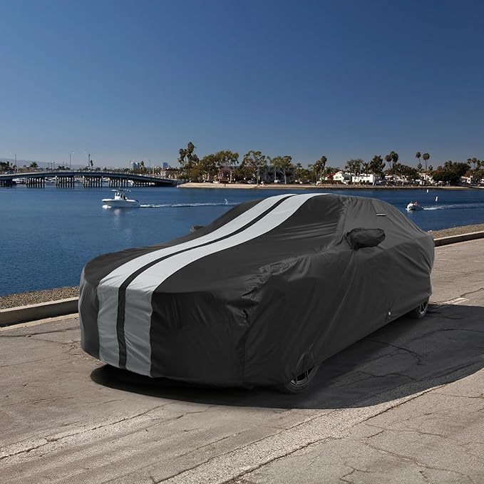 iCarCover Custom Car Cover for Chevy Cobalt (2005-2010) Waterproof All Weather Rain Snow UV Sun Protector Full Exterior Indoor Outdoor Car Cover (Stripe - Black/Gray)