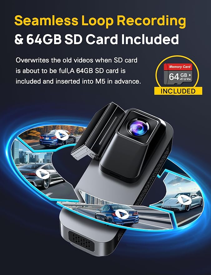 3 Channel 4K Dash Cam Front and Rear Inside, Built-in 5G WiFi, 4K+1080P+1080P Dash Camera for Cars with 64GB Card, Dashcam with Loop Recording, G-Sensor, 24H Parking Monitor, Silver