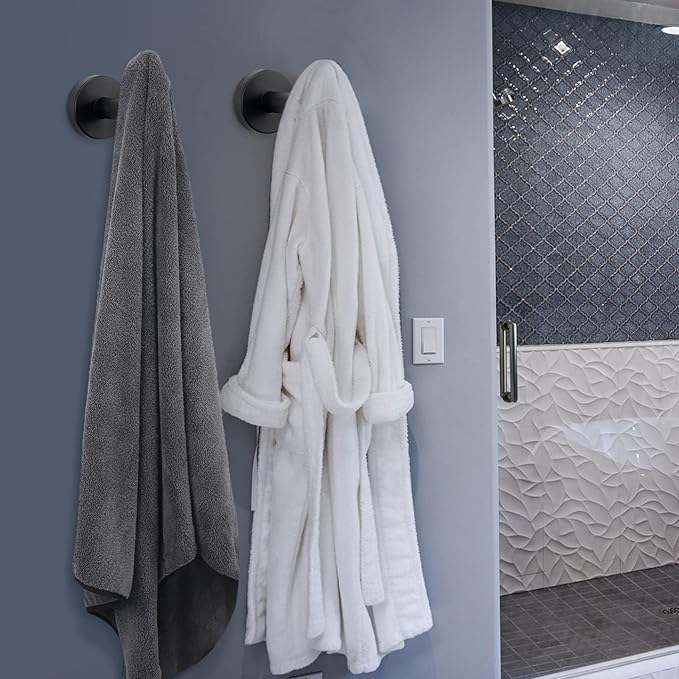 NearMoon Bath Towel Hooks- SUS 304 Stainless Steel Robe Hook Holder, Heavy Duty Coat Hook for Bathroom Livingroom Hotel Kitchen Garage, Wall Mounted (Matte Black, 4 Pack)