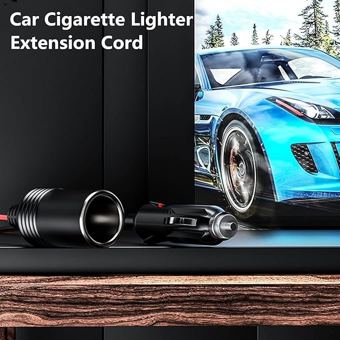 KEWIG 12/24V Car Cigarette Lighter Extension Cord - 13FT Cigarette Lighter Plug Cable- 16AWG Heavy Duty Extension Cable with 15A Fuse and LED Indicator