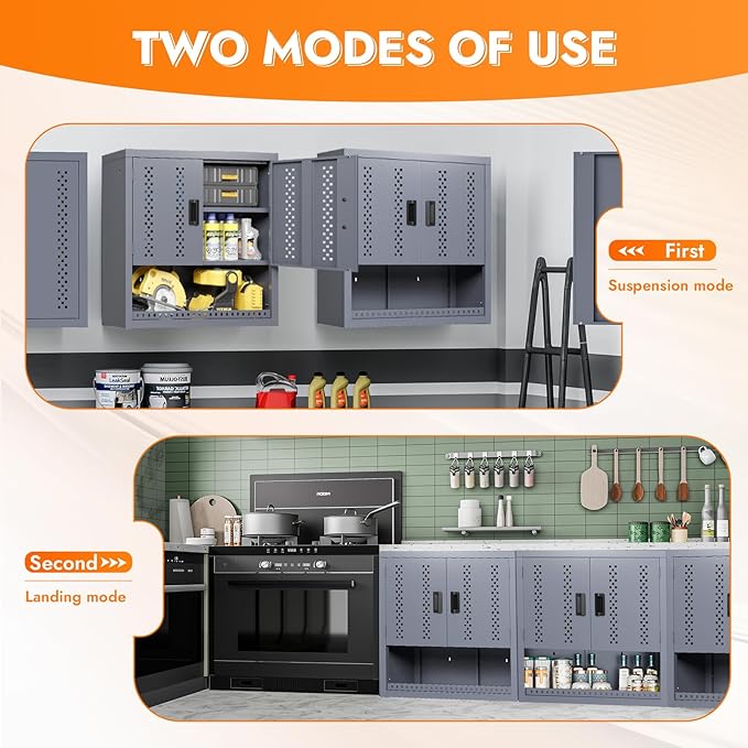 Metal Wall Storage Cabinet with Adjustable Shelf Steel Wall Mounted Garage Storage Cabinet with Doors for Basement Utility Room Warehouse Kitchen