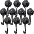 MIKEDE Magnetic Hooks, 40Lbs Heavy Duty Neodymium Magnet Hooks Black Magnetic Swivel Hooks for Hanging, 10 Pack Rust Proof Strong Magnets with Hook Metal Hanger for Fridge, Toolbox, Storage
