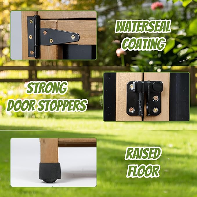 Outdoor Storage Cabinet, Small Wood & Metal Storage Shed with Lockable Doors & Adjustable Shelves, Vertical Outdoor Cabinets Weatherproof for Patio Backyard,Garden Tool Shed and Accessories, Brown
