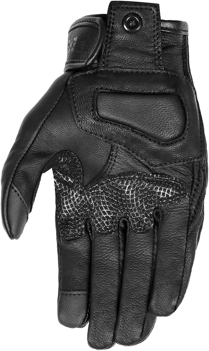 Updated Full Finger Leather Motorcycle Gloves Phone Touch Goat Skin Black Motorbike Riding Gloves (Updated,Non-Perforated, L)