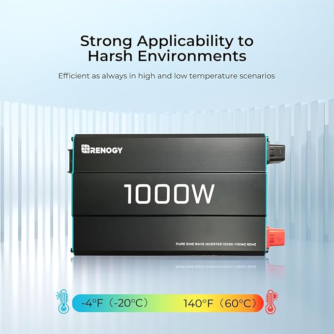 Renogy 1000W Pure Sine Wave Inverter 12V DC to 120V AC Converter for Home, RV, Truck, Off-Grid Solar Power 110V with Built-in 5V/2.1A USB Port, Hardwire Remote Controller