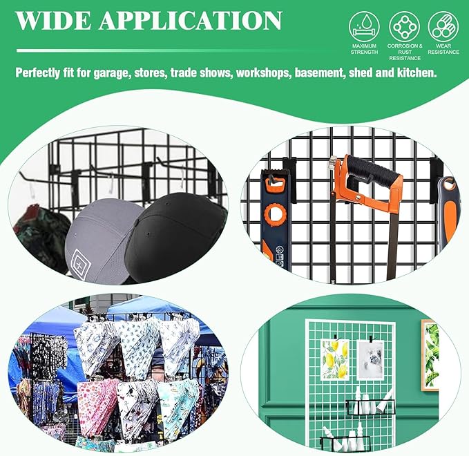 40Pcs 10" Gridwall Display Hooks Assortment Set, Black Metal Grid Wall Panel Hanging Display Hook for Garage Shop Retail Storage, Wire Diameter 5mm/ 0.2”
