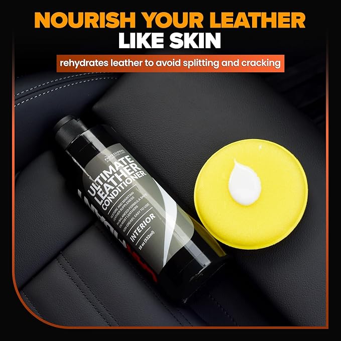Carfidant Ultimate Leather Conditioner & Restorer - Full Leather Restore & Conditioning Kit with Applicator Pad for Car Seats, Couch, Furniture, Shoe, Sofa, Bag & Purses - 18 fl. oz.