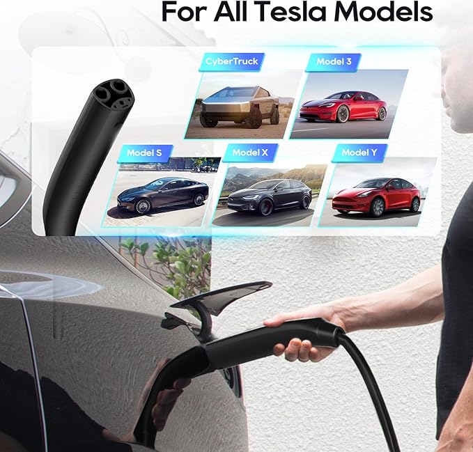 Level 1-2 Tesla Charger (32A,240V,NEMA 14-50P) with 25FT Charging Cable,ETL & FCC Listed,Home/Outdoor Portable Tesla Charger for All Tesla Models 3/Y/S/X/Cybertruck,Timing Delay