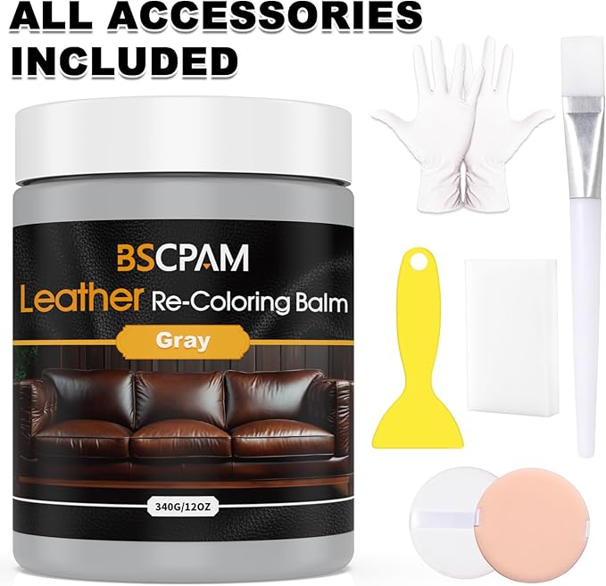 Gray Leather Recoloring Balm, 12oz Leather Color Restorer for Couches, Leather Repair Kit for Furniture, Leather Dye for Leather Fade, Leather Repair Restore car seat