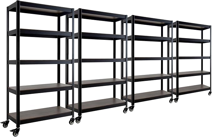 HOMEDANT House 5-Tier Metal Rolling Cart Shelf Rack Casters Heavy Duty Laminated Wheel Shelving Unit Adjustable Utility Storage Shelves Organizer Shelf Kitchen Garage 36.2" W x 16.5" D x 69.5" H 4Pack