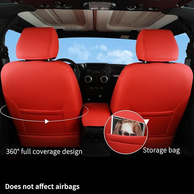 GIANT PANDA Customized Front Car Seat Covers for Jeep Wrangler JK 2/4 Door Sahara Sport Rubicon Unlimited Altitude 2013 2014 2015 2016 2017,Faux Leather - (Red)