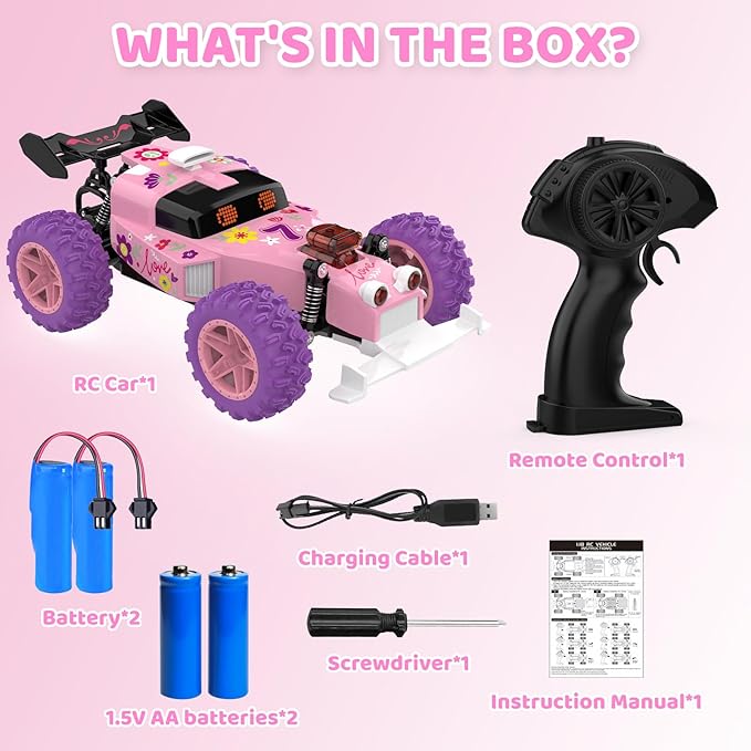 Pink Remote Control Car for Girls, RC Race Car Girl Toy with Colored Lighting Eyes, Rechargeable Battery, 2.4GHz RC Toy Vehicle for Kids, Birthday Christmas Toy Gifts.