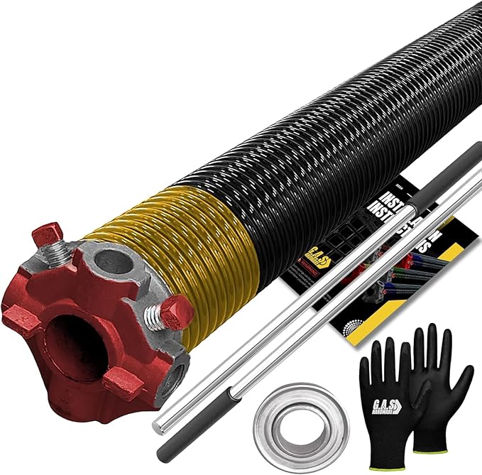 Garage Door Torsion Spring 250x2x36 for Left Side of Garage Door with Winding Bars, 1" Steel Bearing, and Gloves Heavy Duty Precision E-Coating 5-Year Warranty Minimum 30,000 Cycles (Red Cone)