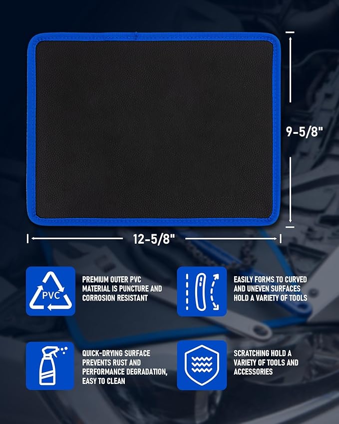 Magnetic Tool Mat - 40 LBS Heavy Duty Magnetic Parts Holder with PVC Protection Layer, 12-5/8" x 9-5/8" Non-Slip Tool Organizer for Garage, Workshop & Auto Repair