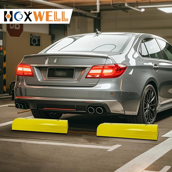 Garage Tire Stops for Garage Floor High-Visibility, 2 Pack 3.1" Higher Block Bumpers for Parking Car SUV Truck, Heavy Duty Car Wheel Stopper for Driveway Outdoor, Easy Installation
