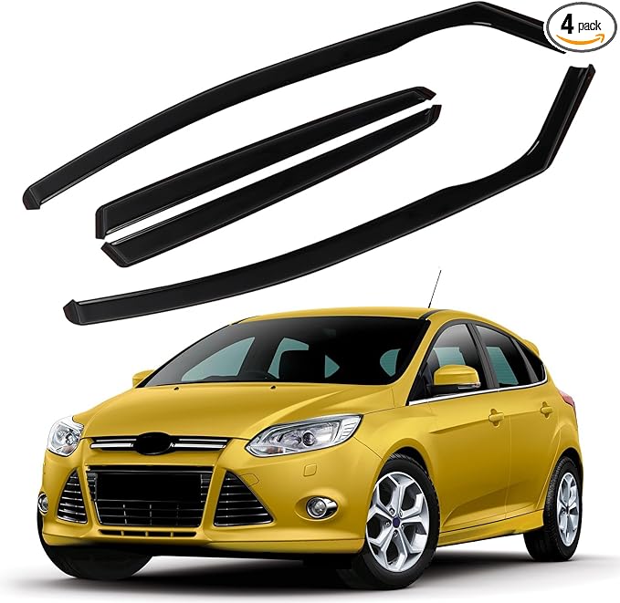 4pcs in Channel Rain Guards Fit for 2012 2013 2014 2015 2016 2017 Ford Focus Hatchback/Sedan, Durable Window Visors Side Wind Deflectors, Vent Shades Visors Shield