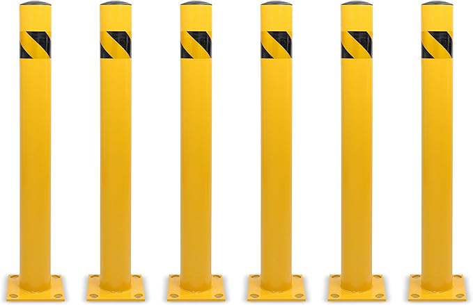 BISupply Safety Bollard Post Parking Barrier 6 Pack - 42in Yellow Pipe Bolt Down Bollard for Garage Lot