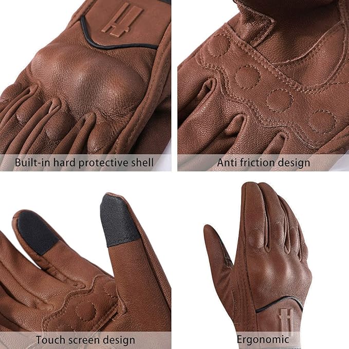 Harssidanzar Women's Motorcycle Gloves,Leather Motorcycle Gloves, Motorbike Gloves, Road Racing, Cycling, Climbing, Powersports Gloves Touchscreen GL016