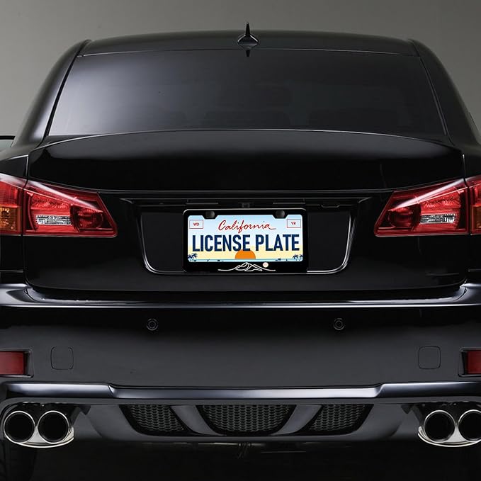 Moon Mountain License Plate Frames - 2 Pack Black Mountain Stainless Steel License Plate Holder,Rust-Proof Waterproof Car Decorative Tag Frame with Screws Fasteners Caps